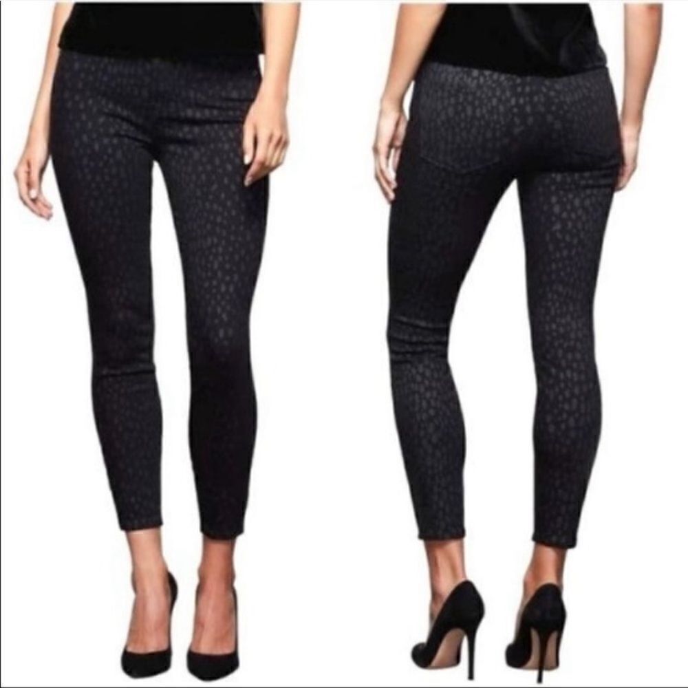 Good American Good Legs Crop Skinny Jeans Black Tonal Leopard Print Size 24